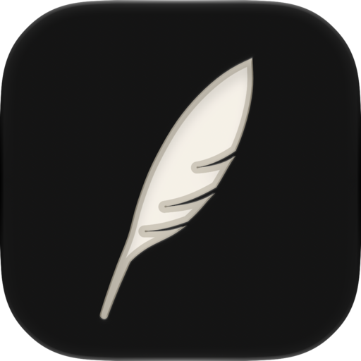 The Crew app icon: an ivory feather carved into smoked black glass